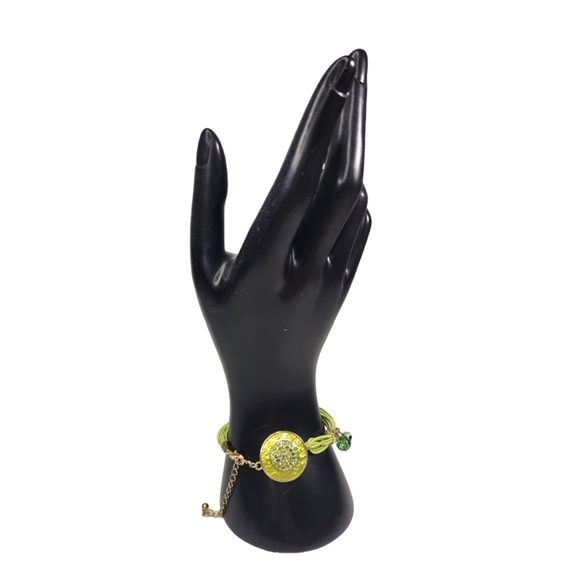 Chartreuse Enamel Medallion Bracelet - Picture 1 of 8